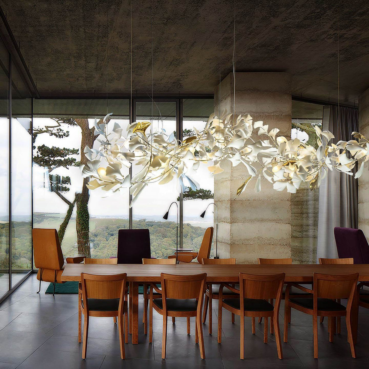 Gingko Leaves Linear Chandelier 197"