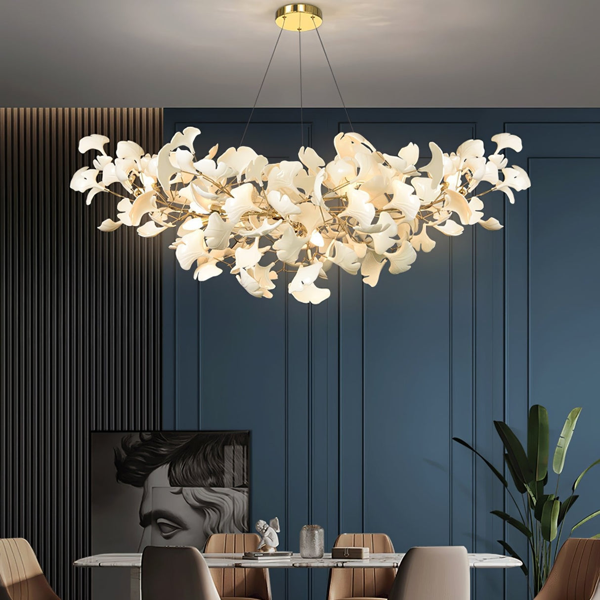 Gingko Chandelier B USE White and Gold