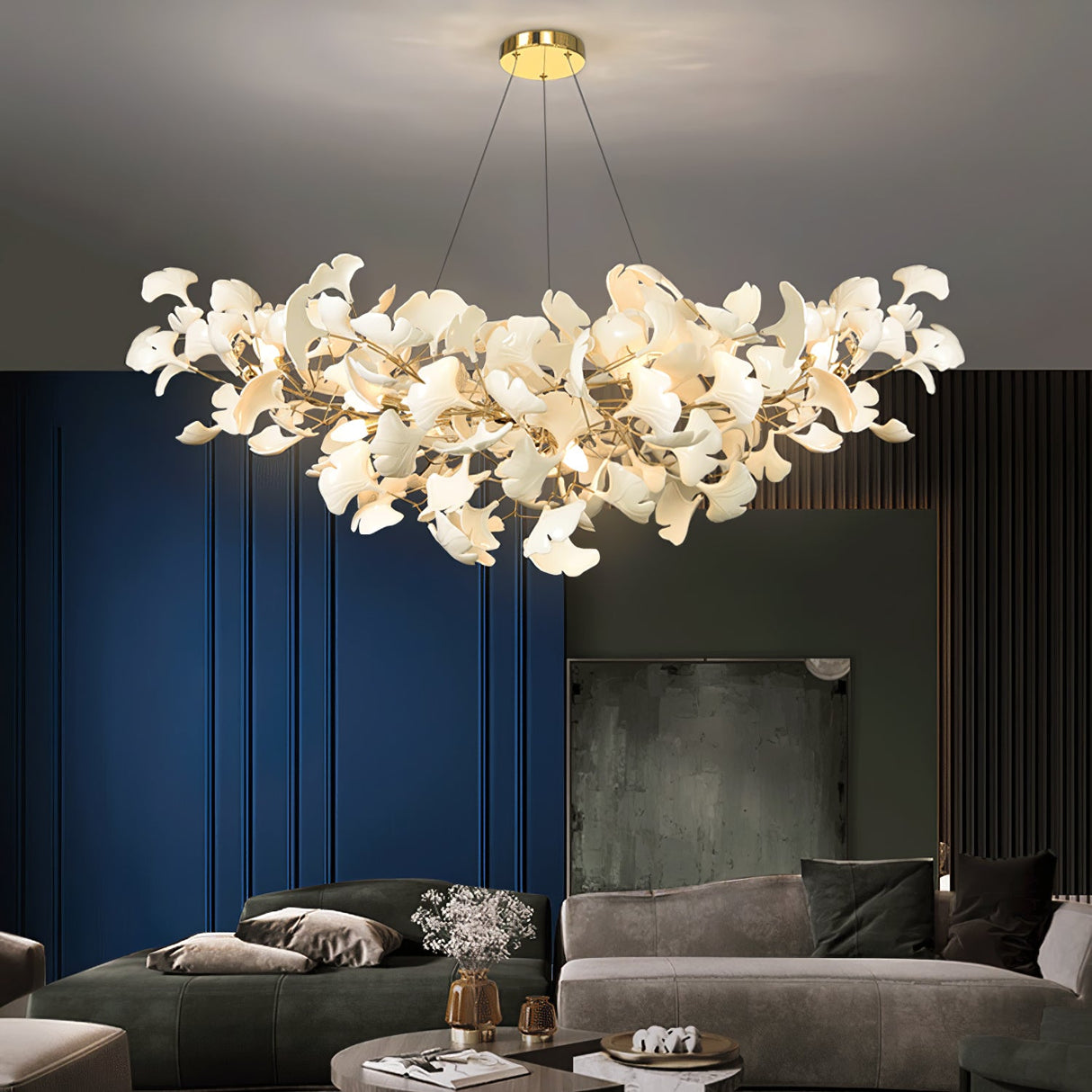 Gingko Chandelier B USE White and Gold