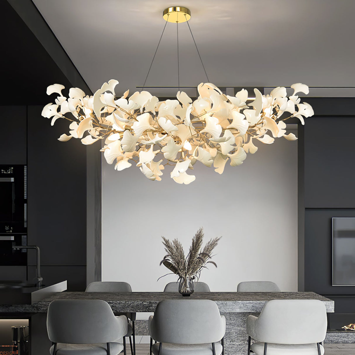 Gingko Chandelier B USE White and Gold