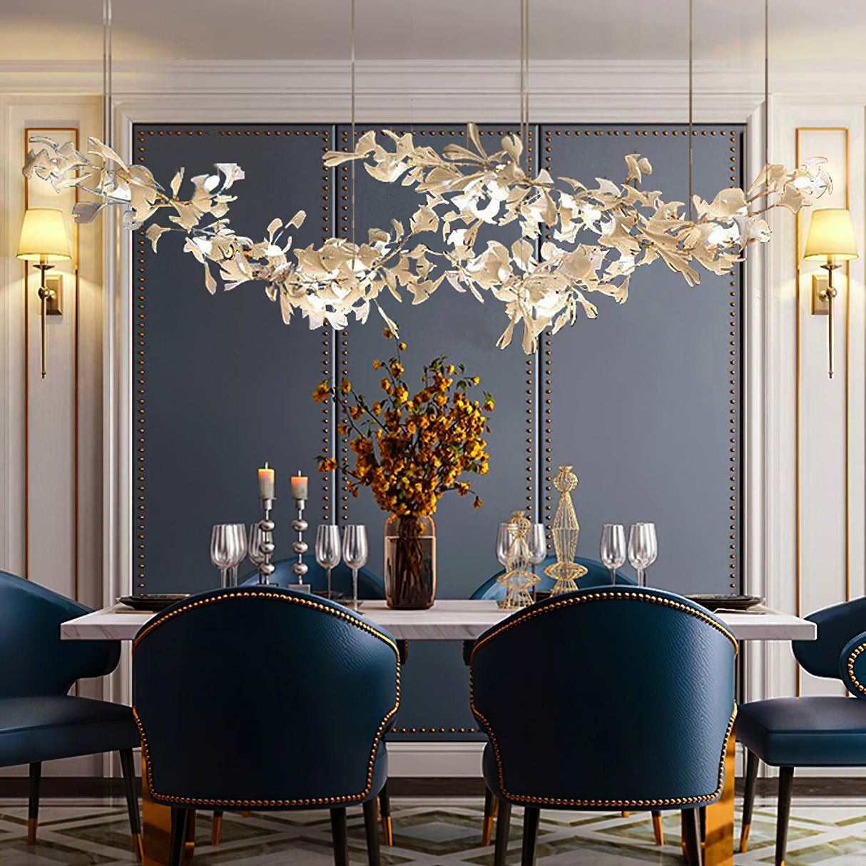 Gingko Chandelier K USE White and Gold