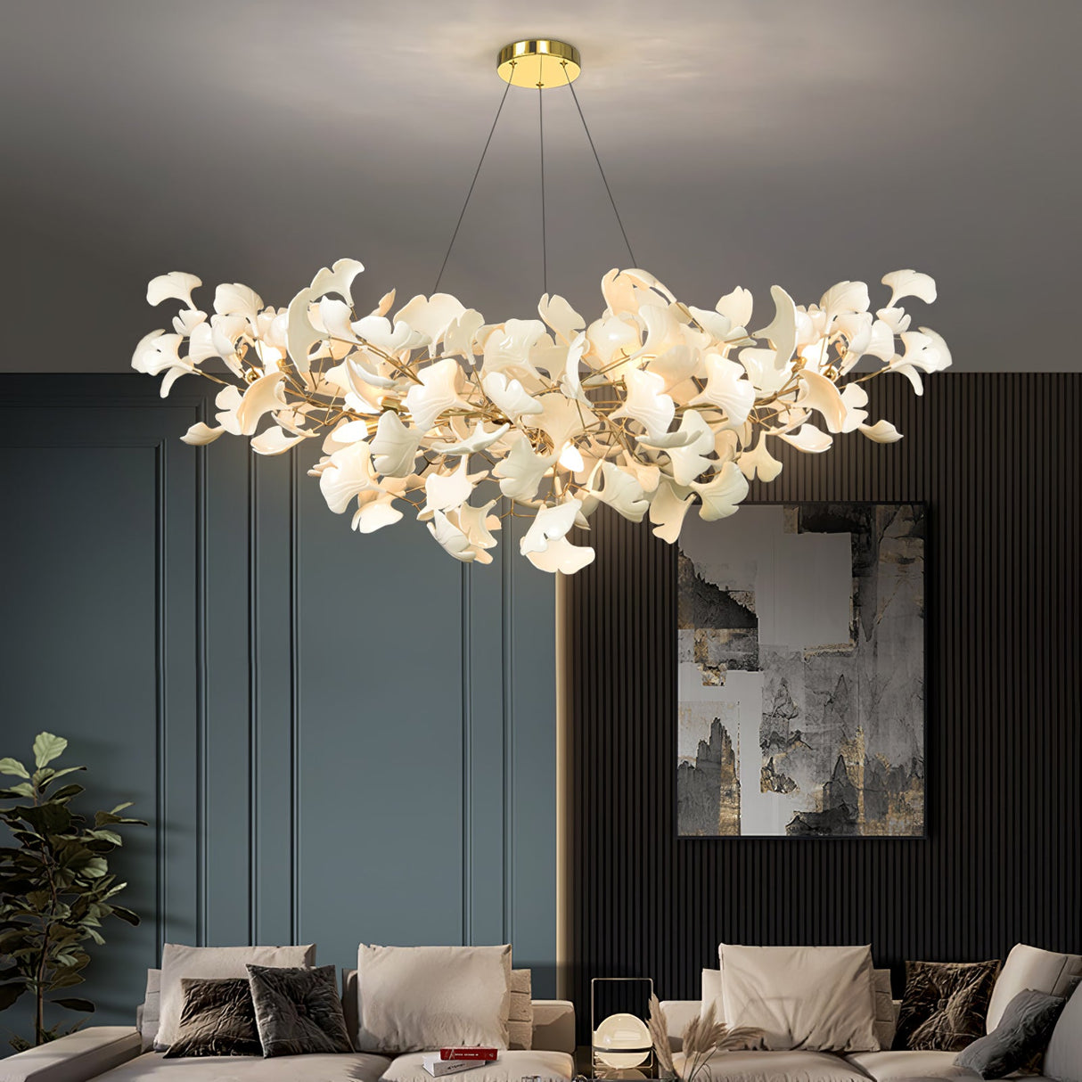 Gingko Chandelier B USE White and Gold