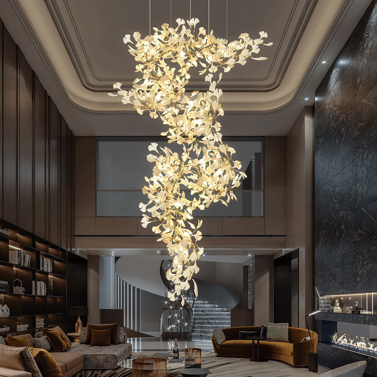 Gingko Chandelier F USE White and Gold