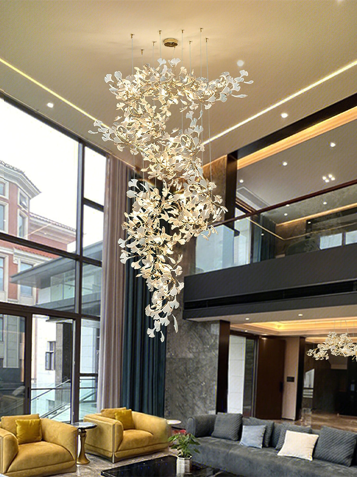 Gingko Chandelier F USE White and Gold