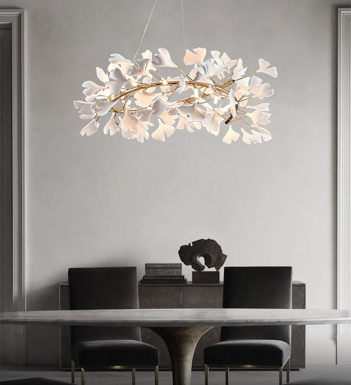 Gingko Chandelier U USE White and Gold