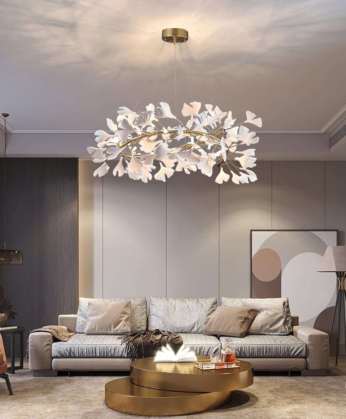 Gingko Chandelier U USE White and Gold