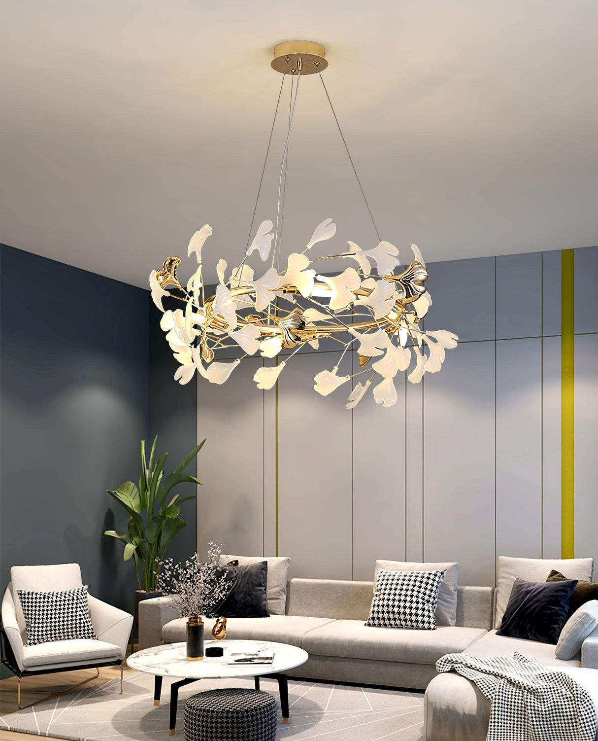 Gingko Chandelier U USE White and Gold