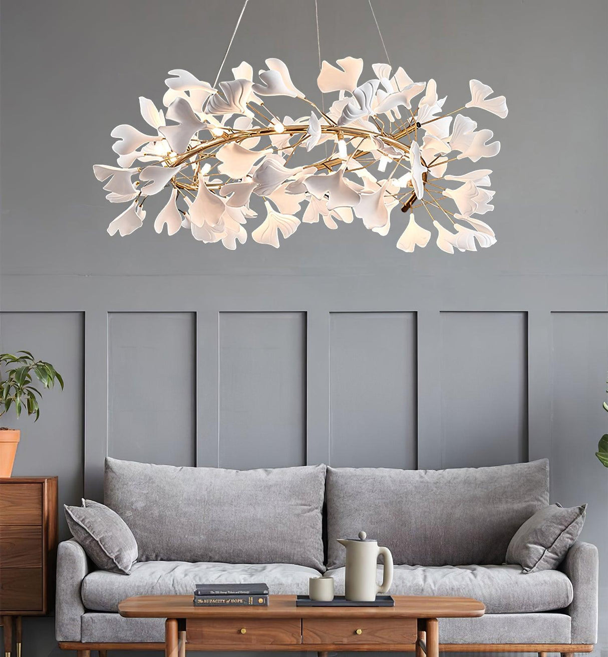 Gingko Chandelier U USE White and Gold