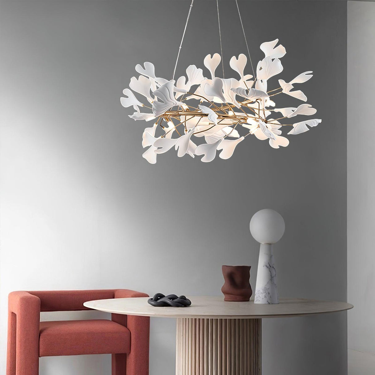 Gingko Chandelier U USE White and Gold