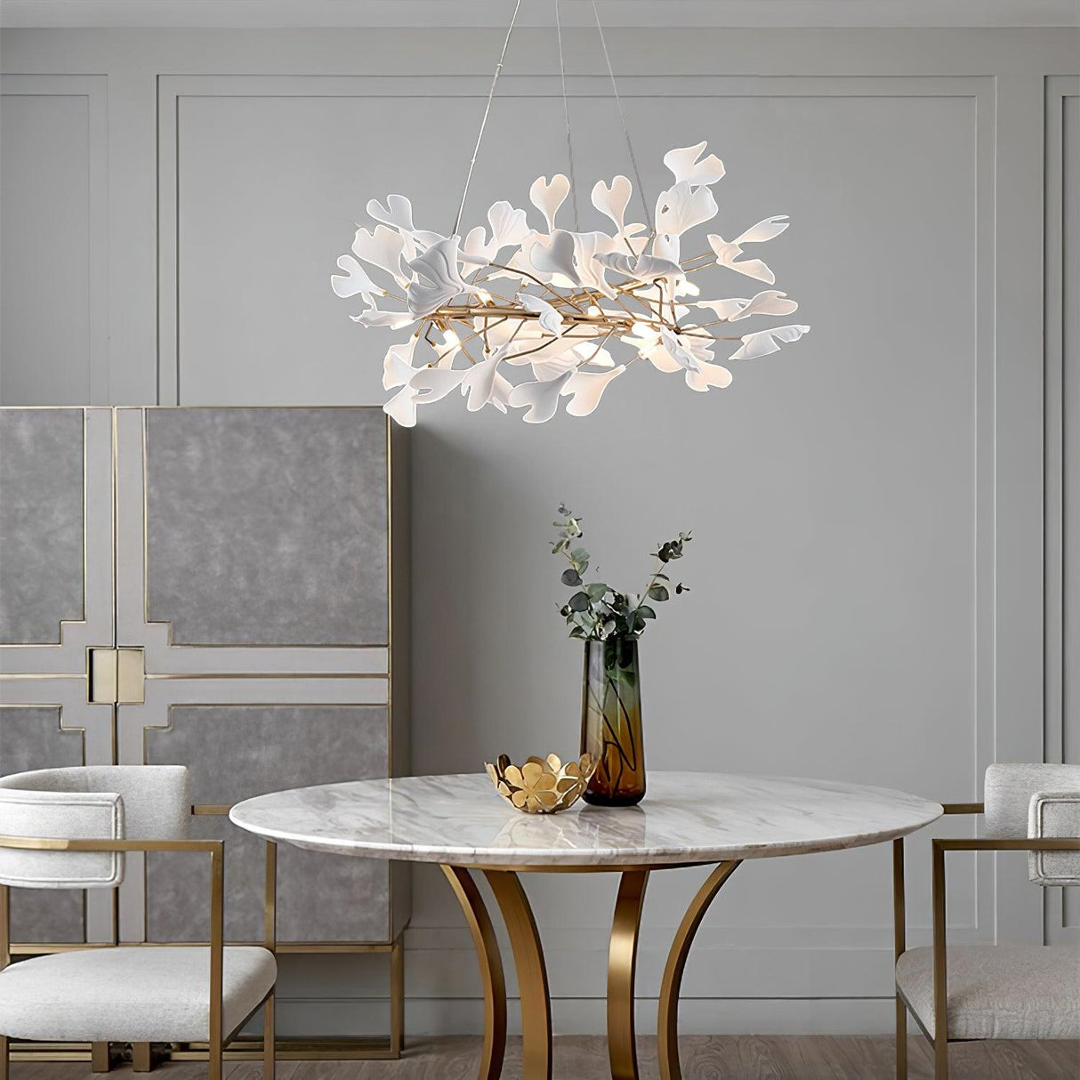 Gingko Chandelier U USE White and Gold