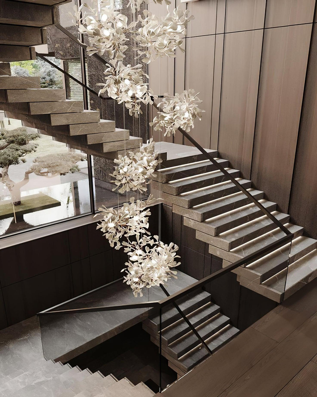 Gingko Chandelier F USE White and Gold