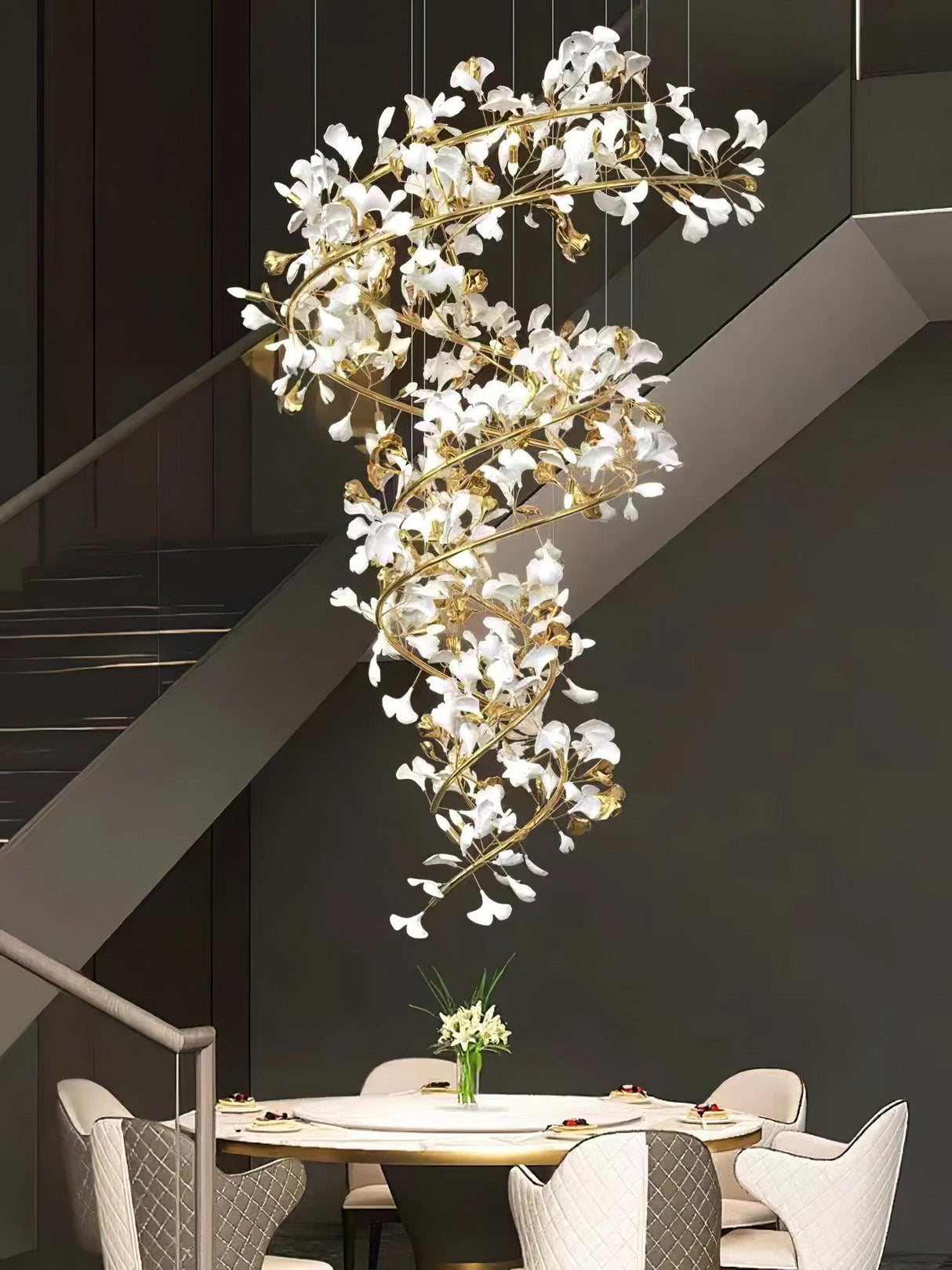 Gingko Chandelier F USE White and Gold