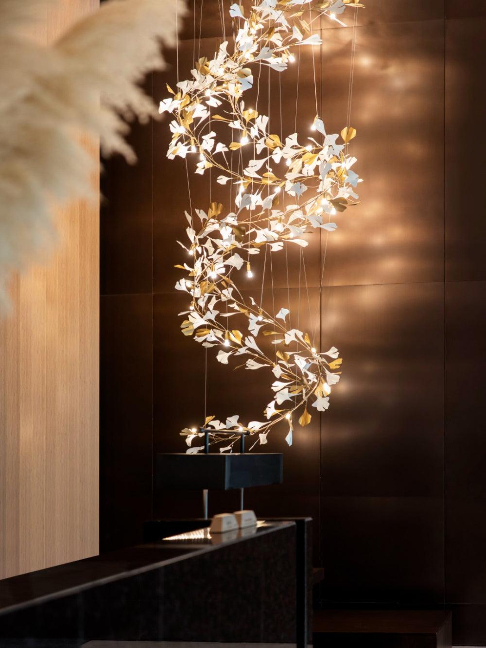 Gingko Chandelier F USE White and Gold