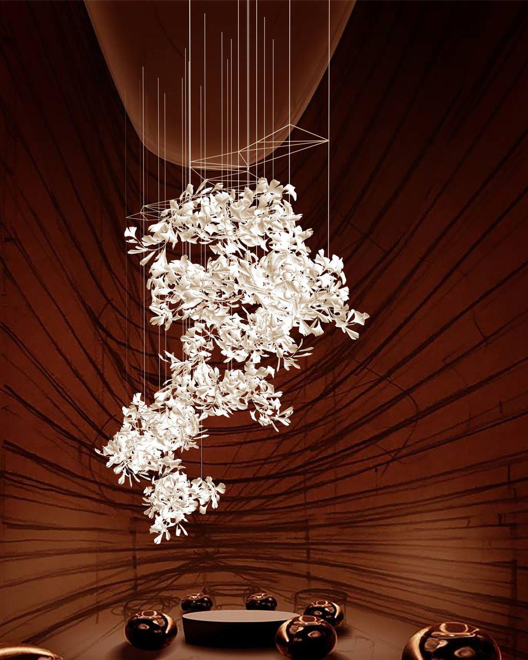 Gingko Chandelier F USE White and Gold