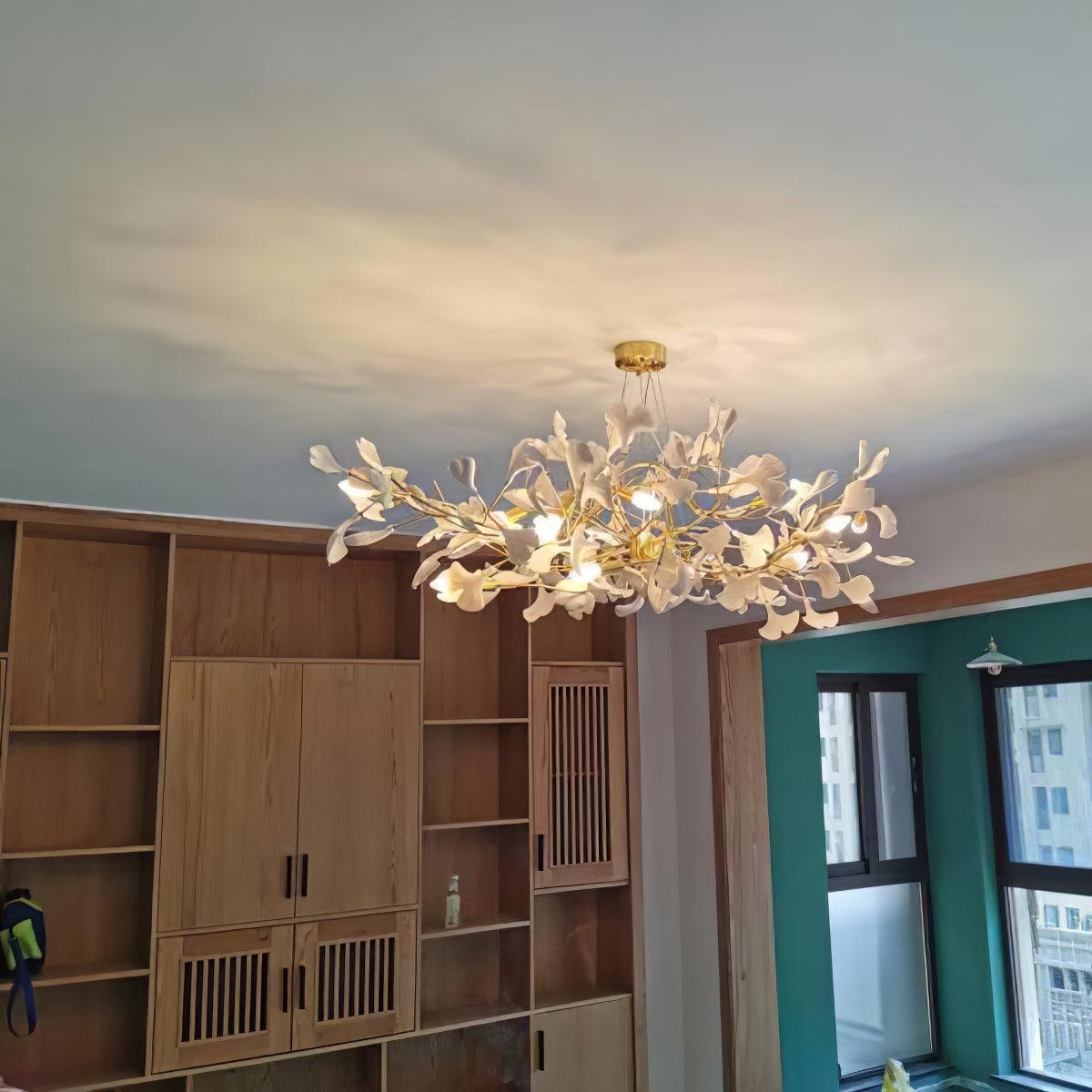 Gingko Chandelier B USE White and Gold