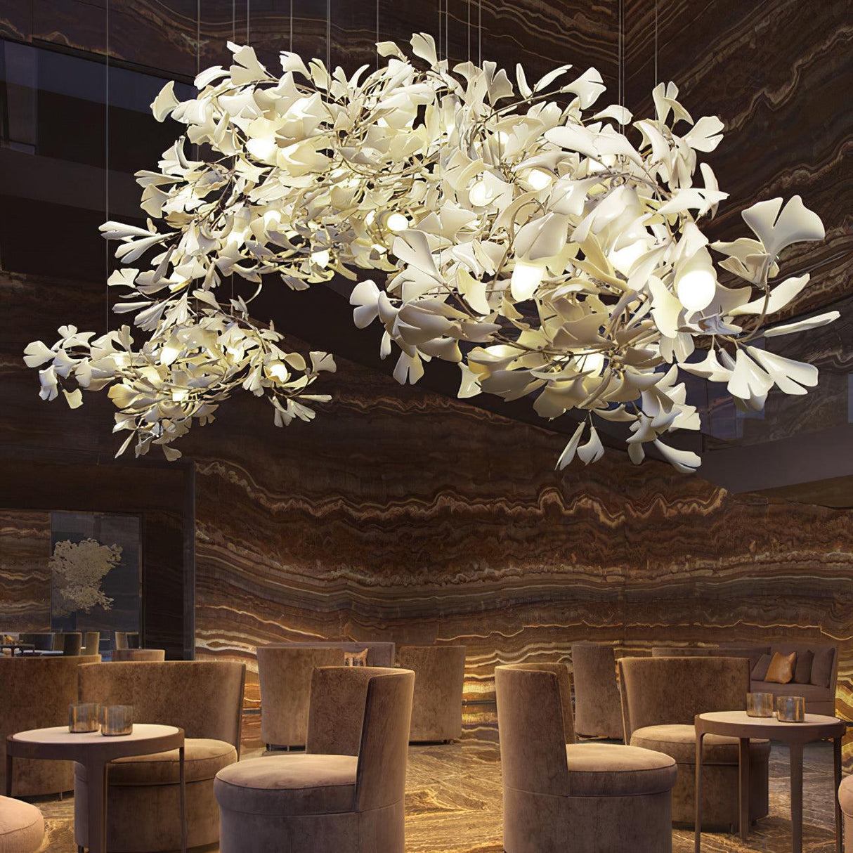 Gingko Chandelier B USE White and Gold