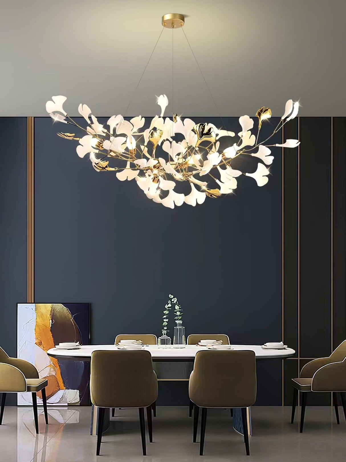 Gingko Chandelier B USE White and Gold