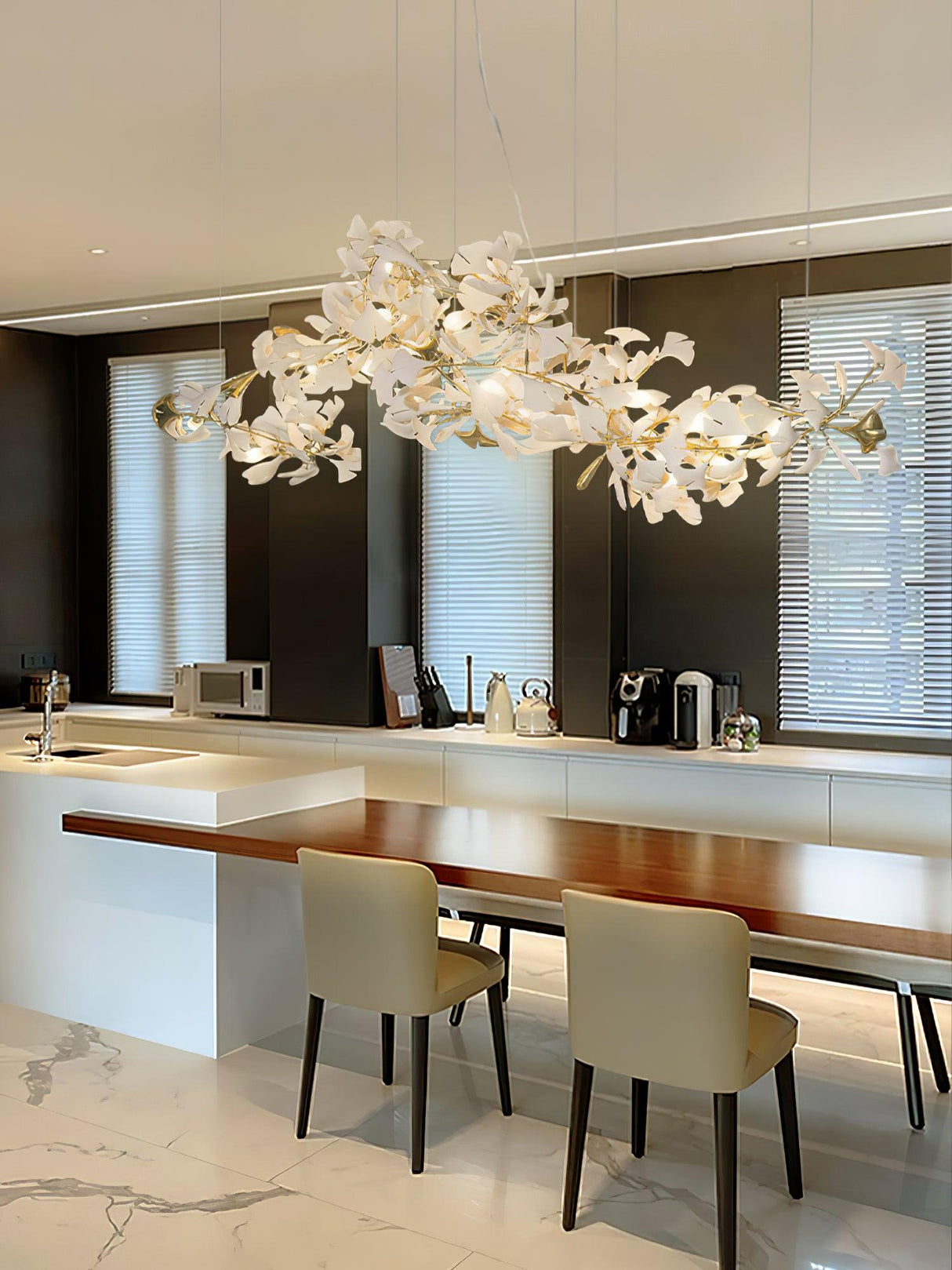 Gingko Chandelier B USE White and Gold