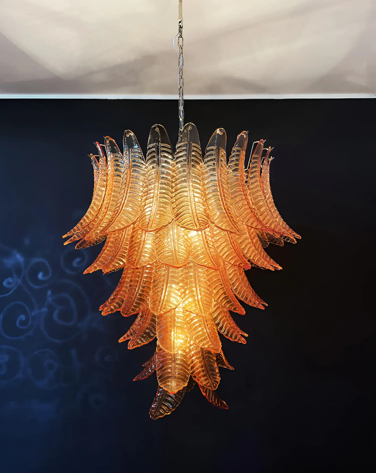 Gorgeous Murano Felci Amber Glass Chandelier 33.5"