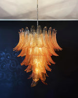 Gorgeous Murano Felci Amber Glass Chandelier 33.5"