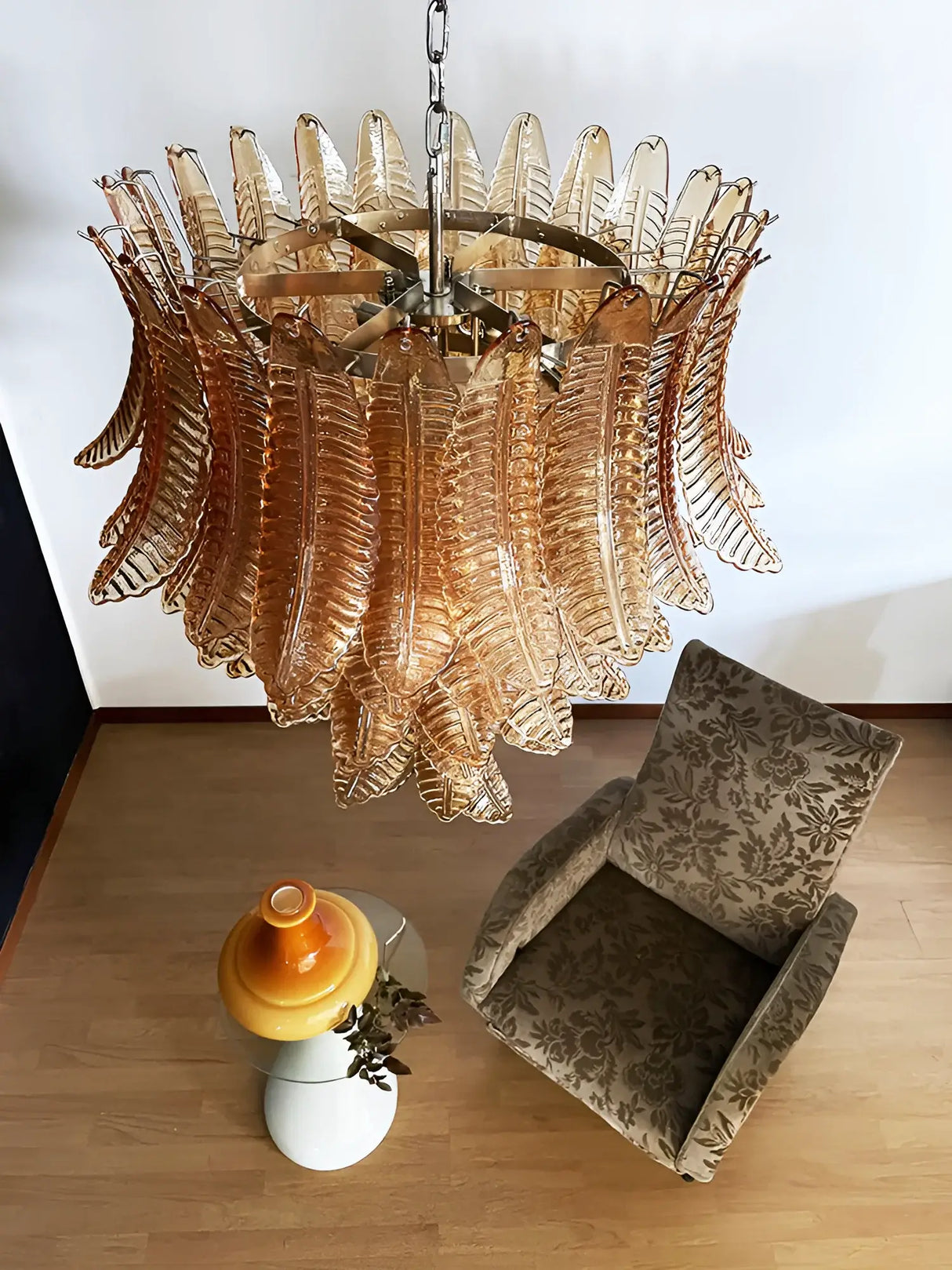 Gorgeous Murano Felci Amber Glass Chandelier 33.5"