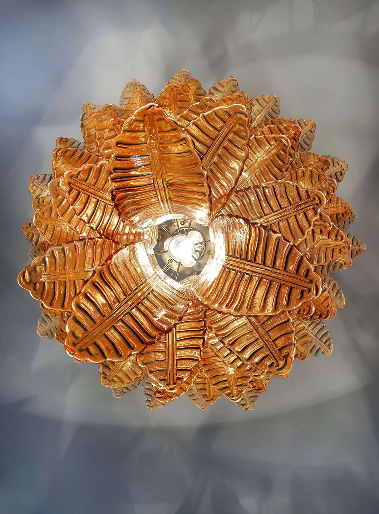 Gorgeous Murano Felci Amber Glass Chandelier 33.5"