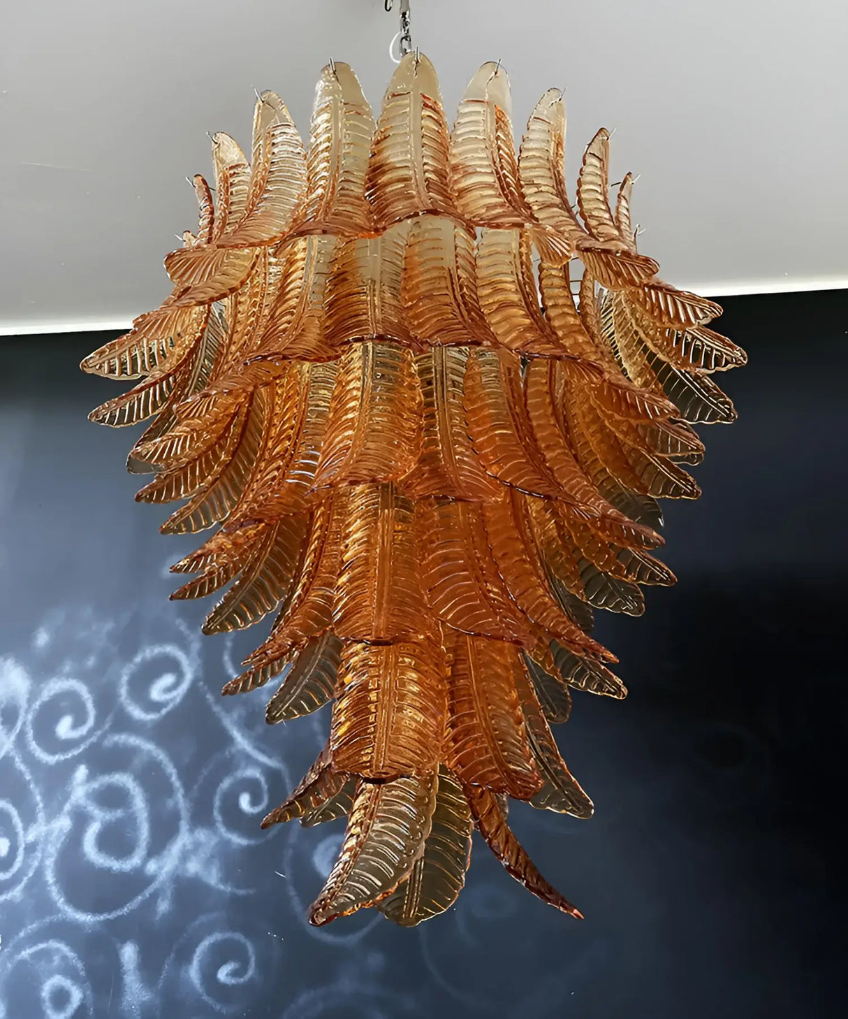 Gorgeous Murano Felci Amber Glass Chandelier 33.5"