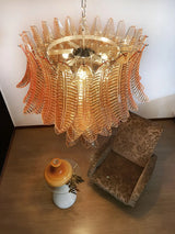 Gorgeous Murano Felci Amber Glass Chandelier 33.5"