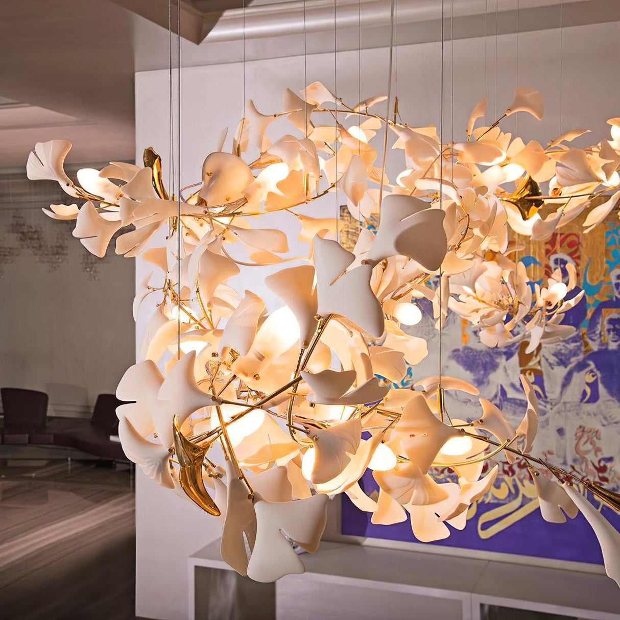 Gingko Chandelier G USE White and Gold