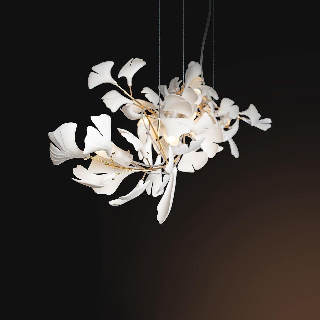 Gingko Chandelier G USE White and Gold