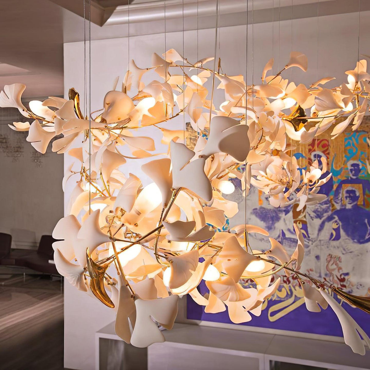 Gingko Chandelier G USE White and Gold