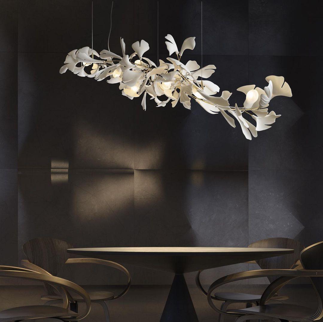 Gingko Chandelier G USE White and Gold