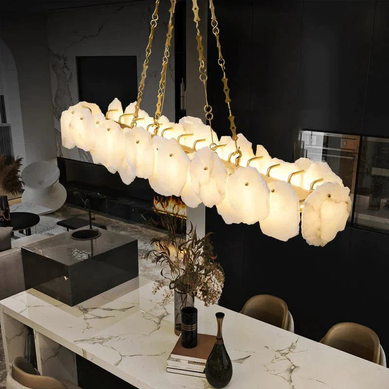 Theseus Alabaster Modern Snowflake Linear Chandelier 47'' 62''