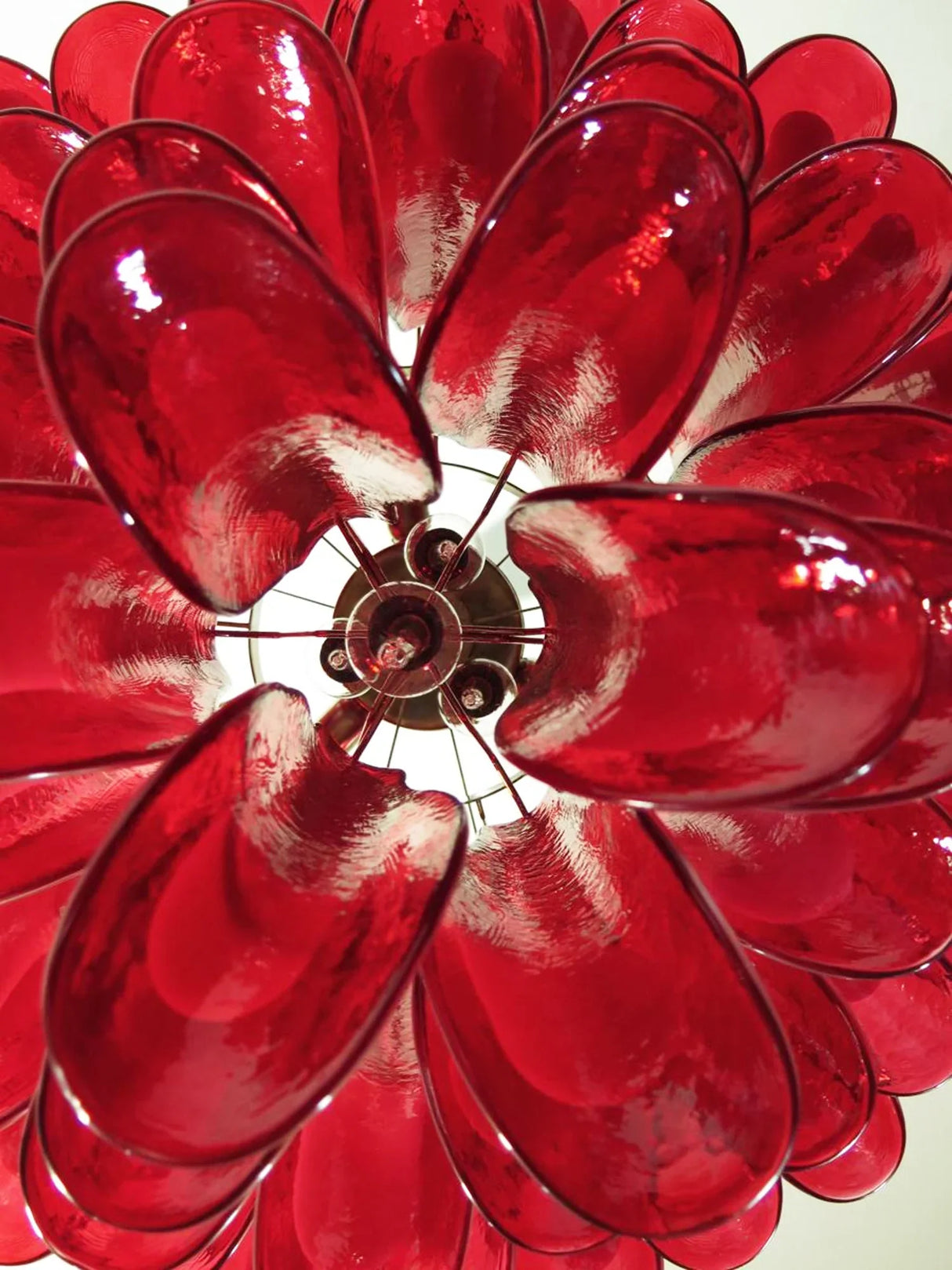 Vintage Red Glass Murano Petals Chandelier 26.6"