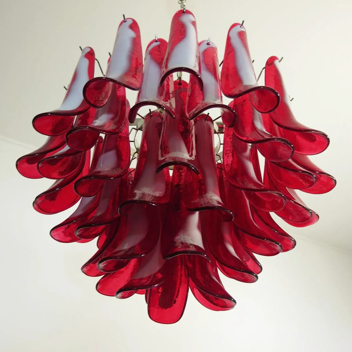 Vintage Red Glass Murano Petals Chandelier 26.6"