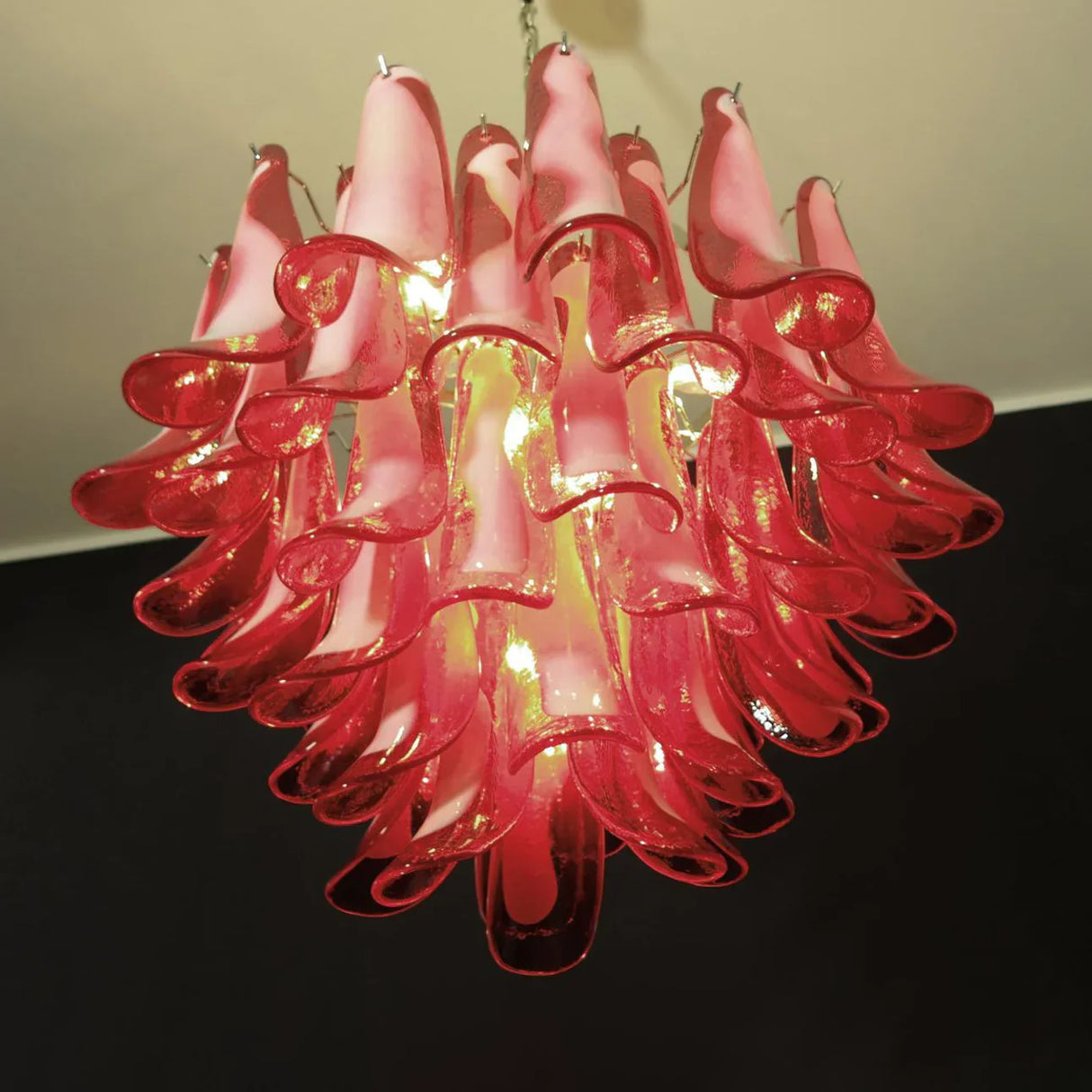 Vintage Red Glass Murano Petals Chandelier 26.6"