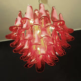 Vintage Red Glass Murano Petals Chandelier 26.6"