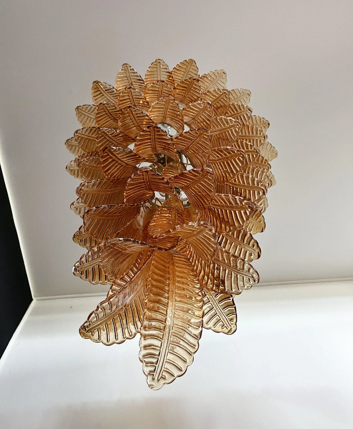 Murano Amber Felch Spiral Chandelier 27.5"