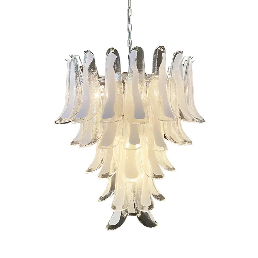 Vintage Transparent Murano Glass Petals Chandelier 26.6"