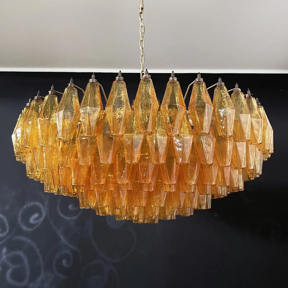 Murano Faceted Amber Glass Chandelier 35.4"