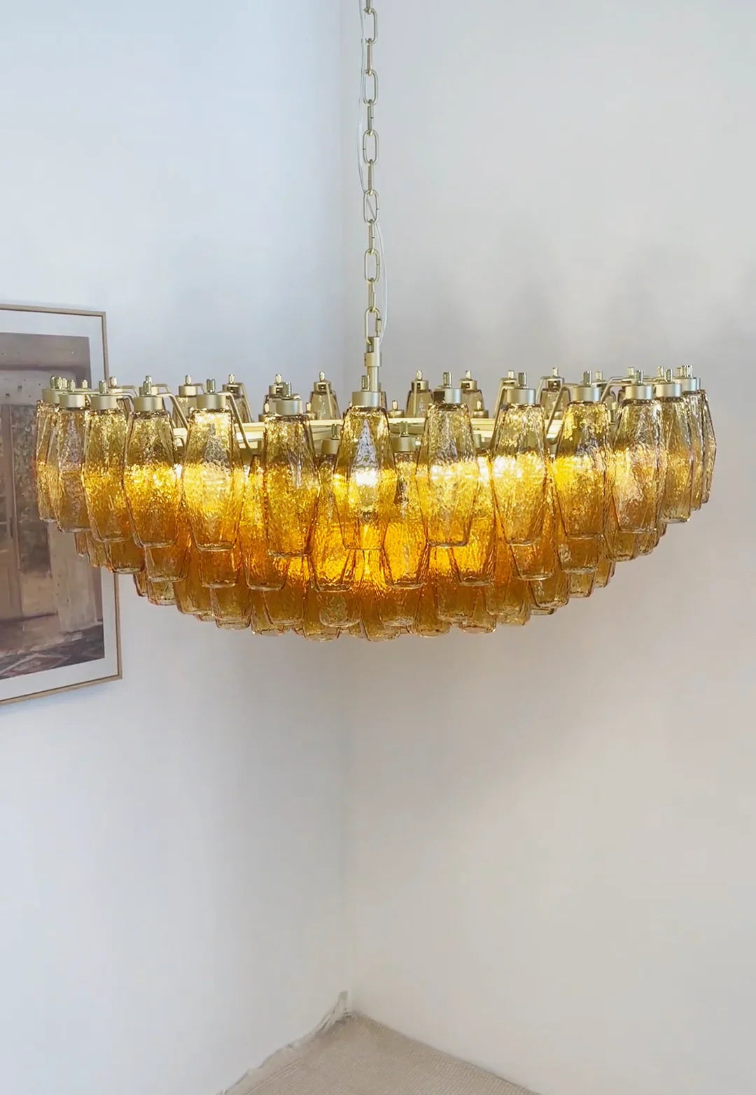 Murano Faceted Amber Glass Chandelier 35.4"