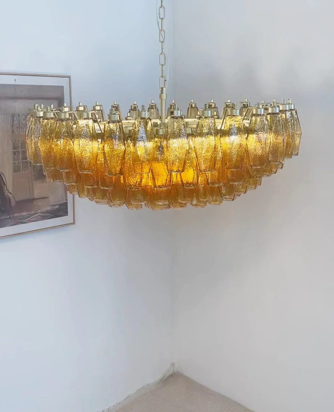 Murano Faceted Amber Glass Chandelier 35.4"