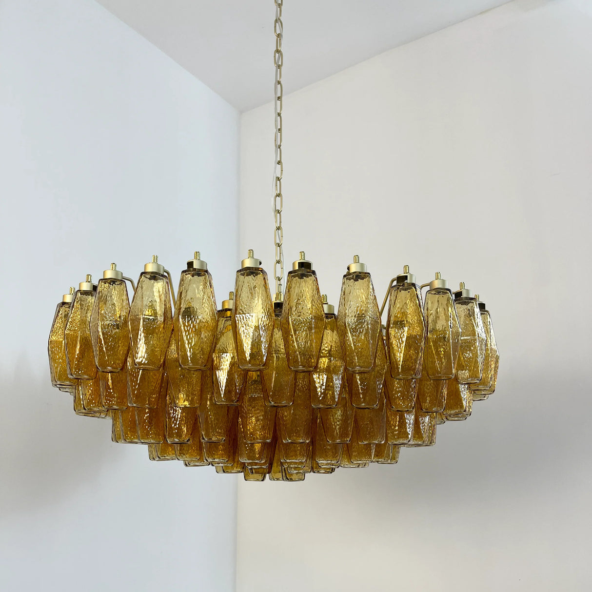 Murano Faceted Amber Glass Chandelier 35.4"