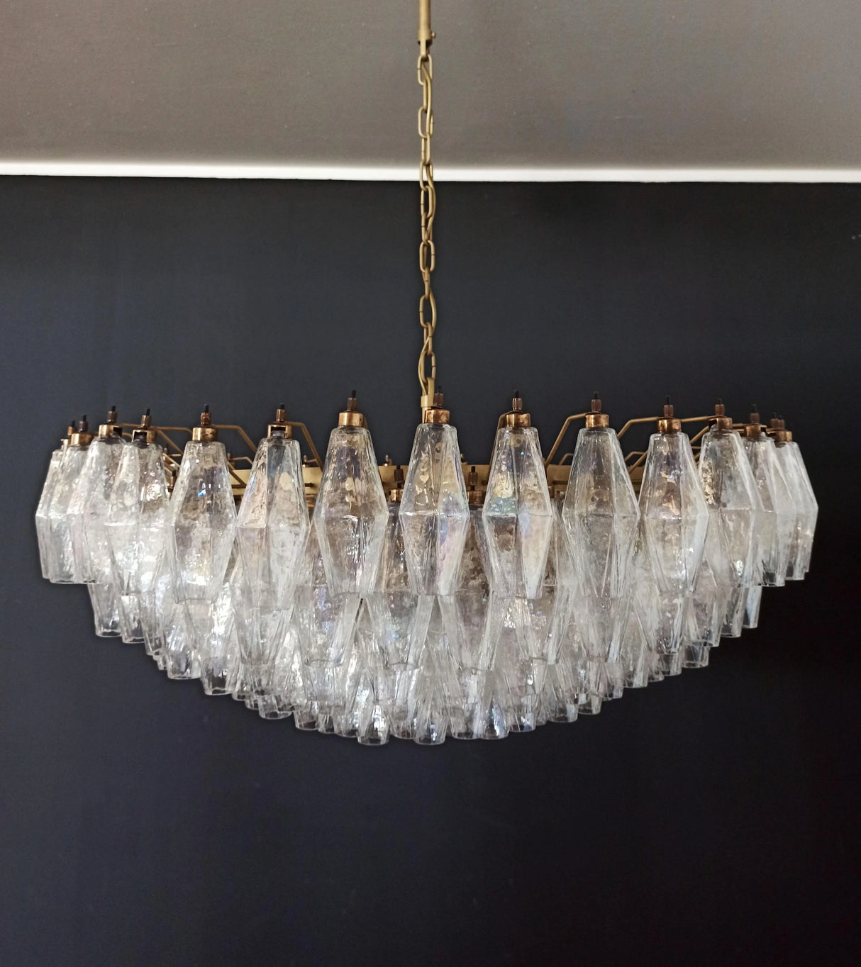 Murano Faceted Transparent Glass Chandelier 35.4"