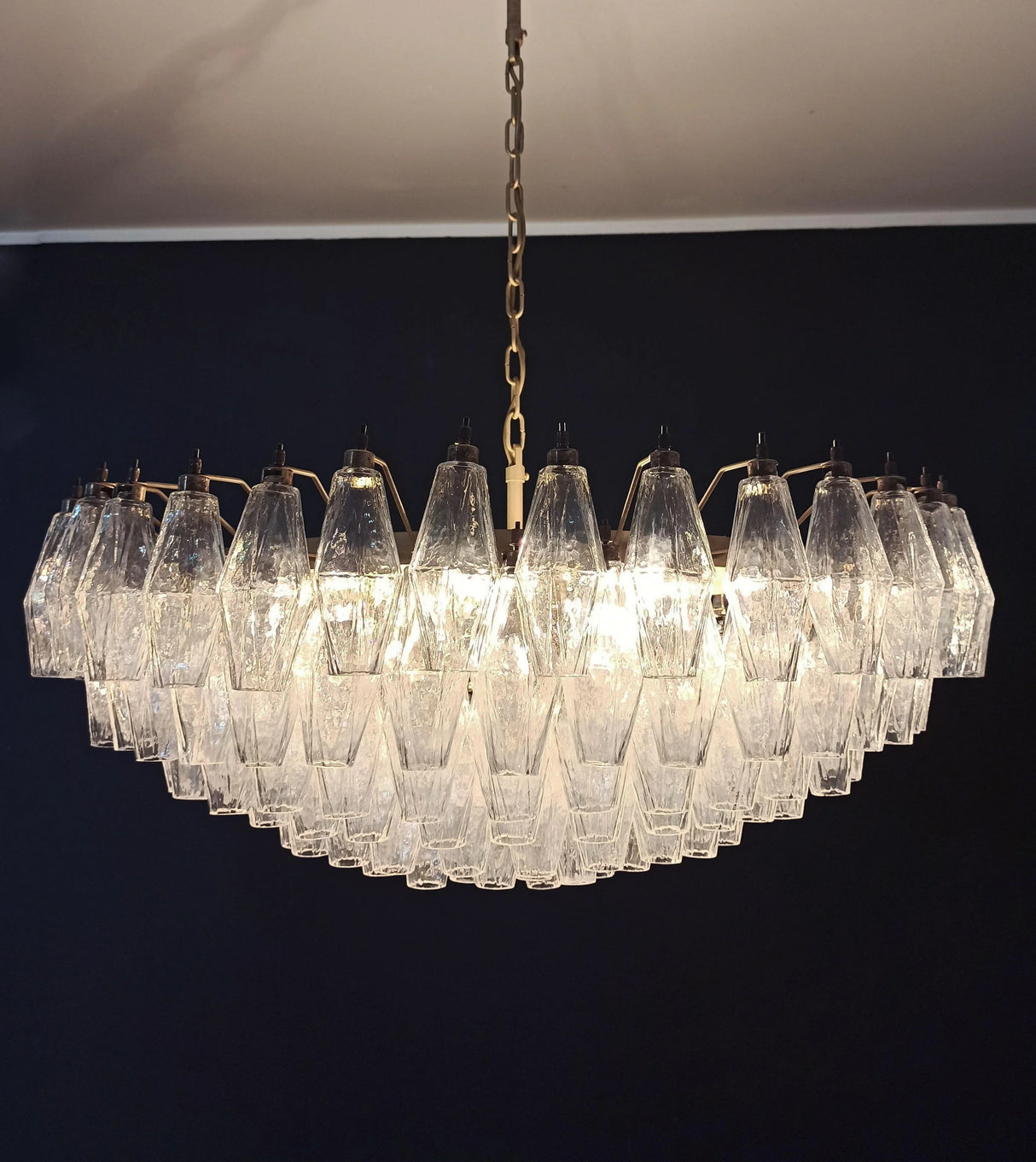 Murano Faceted Transparent Glass Chandelier 35.4"