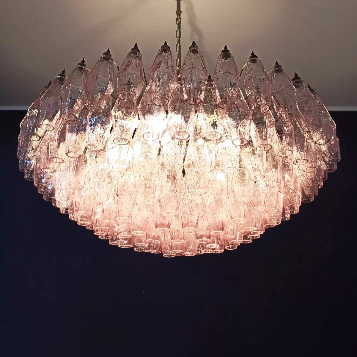 Murano Faceted Pink Glass Chandelier 35.4"