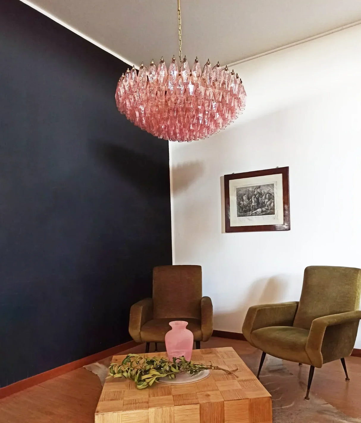 Murano Faceted Pink Glass Chandelier 35.4"