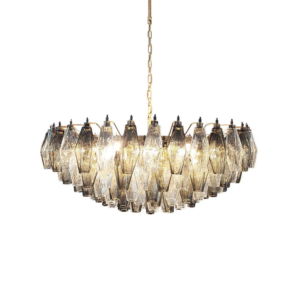 Murano Faceted Transparent Smoked Glass Chandelier 35.4"