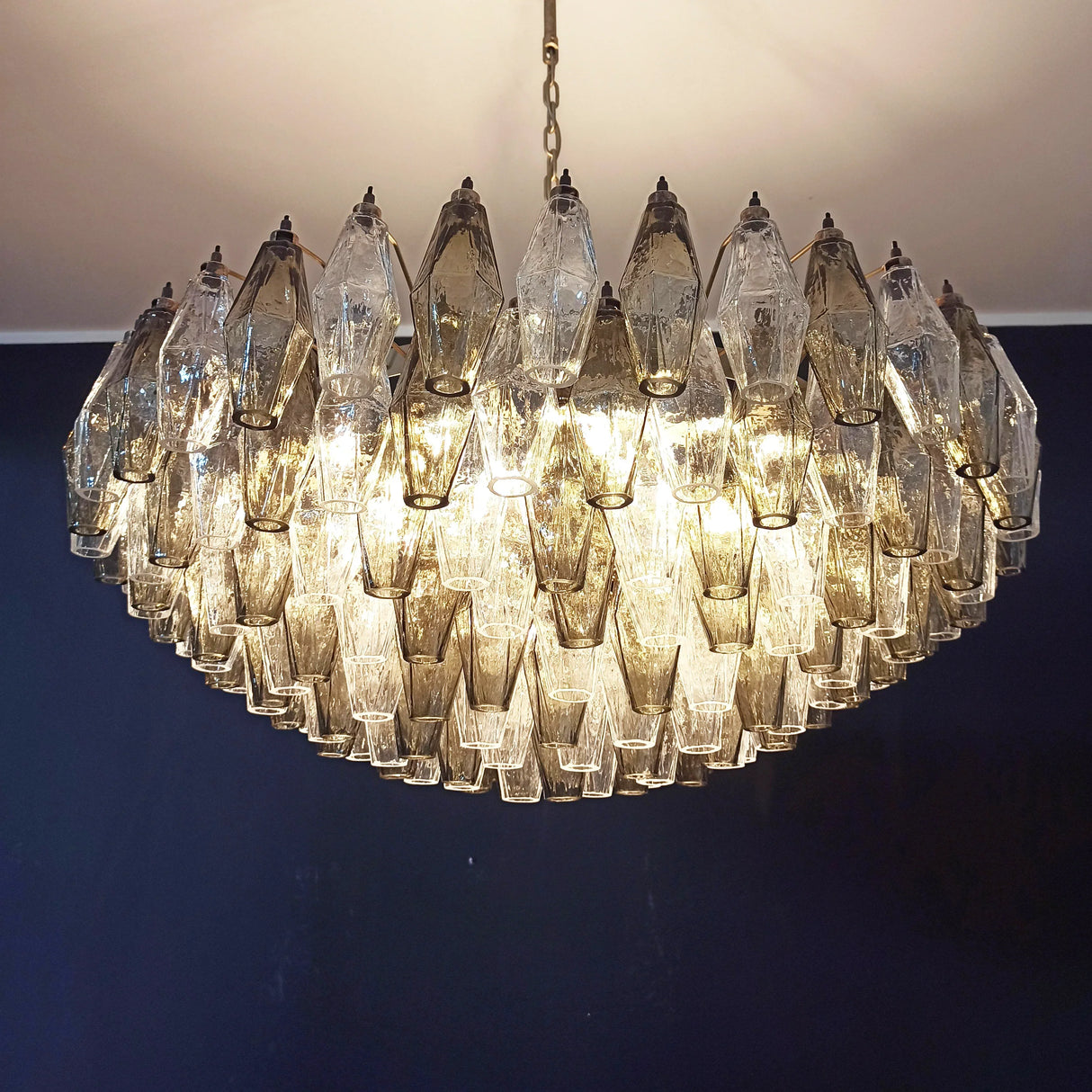 Murano Faceted Transparent Smoked Glass Chandelier 35.4"