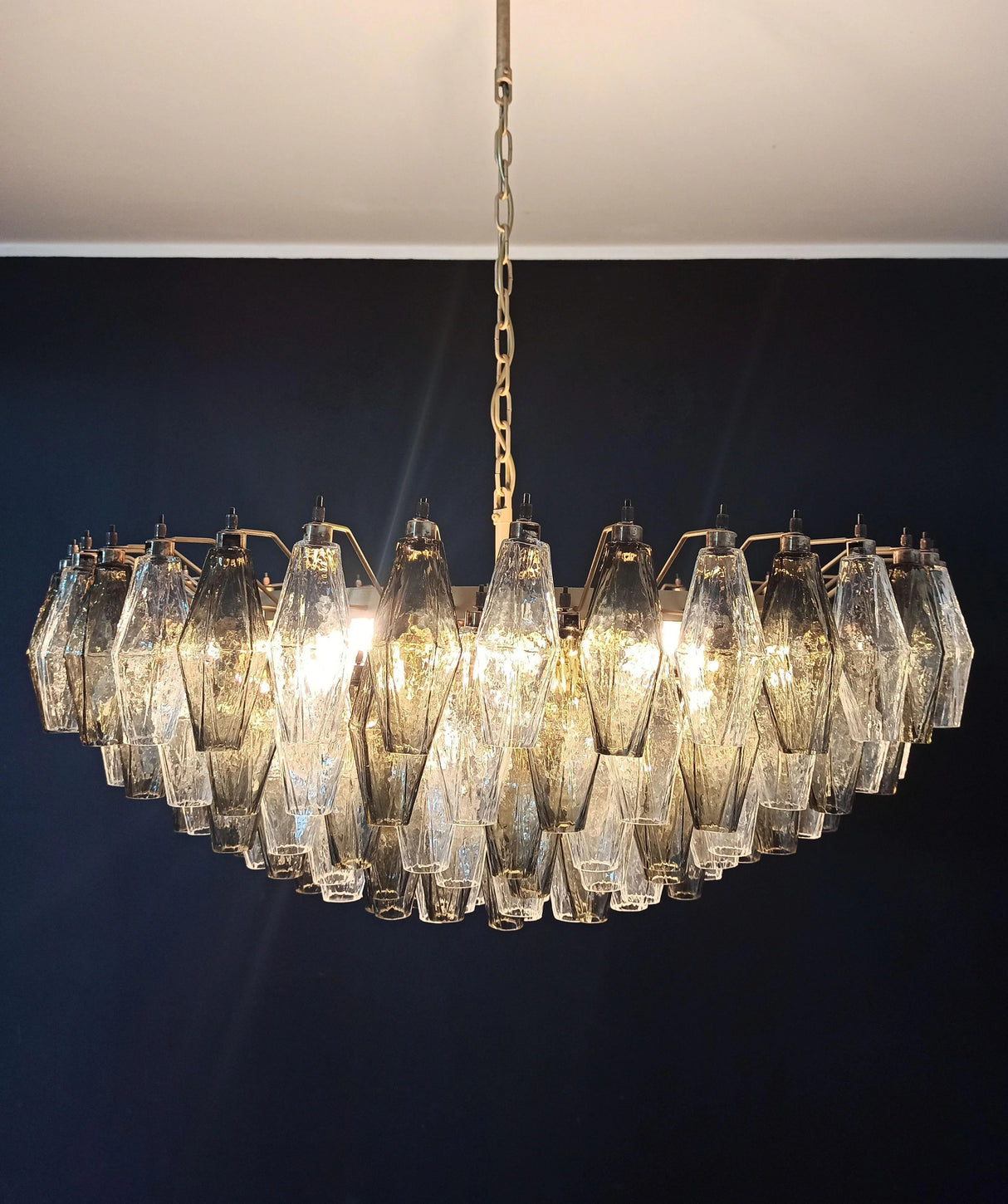 Murano Faceted Transparent Smoked Glass Chandelier 35.4"